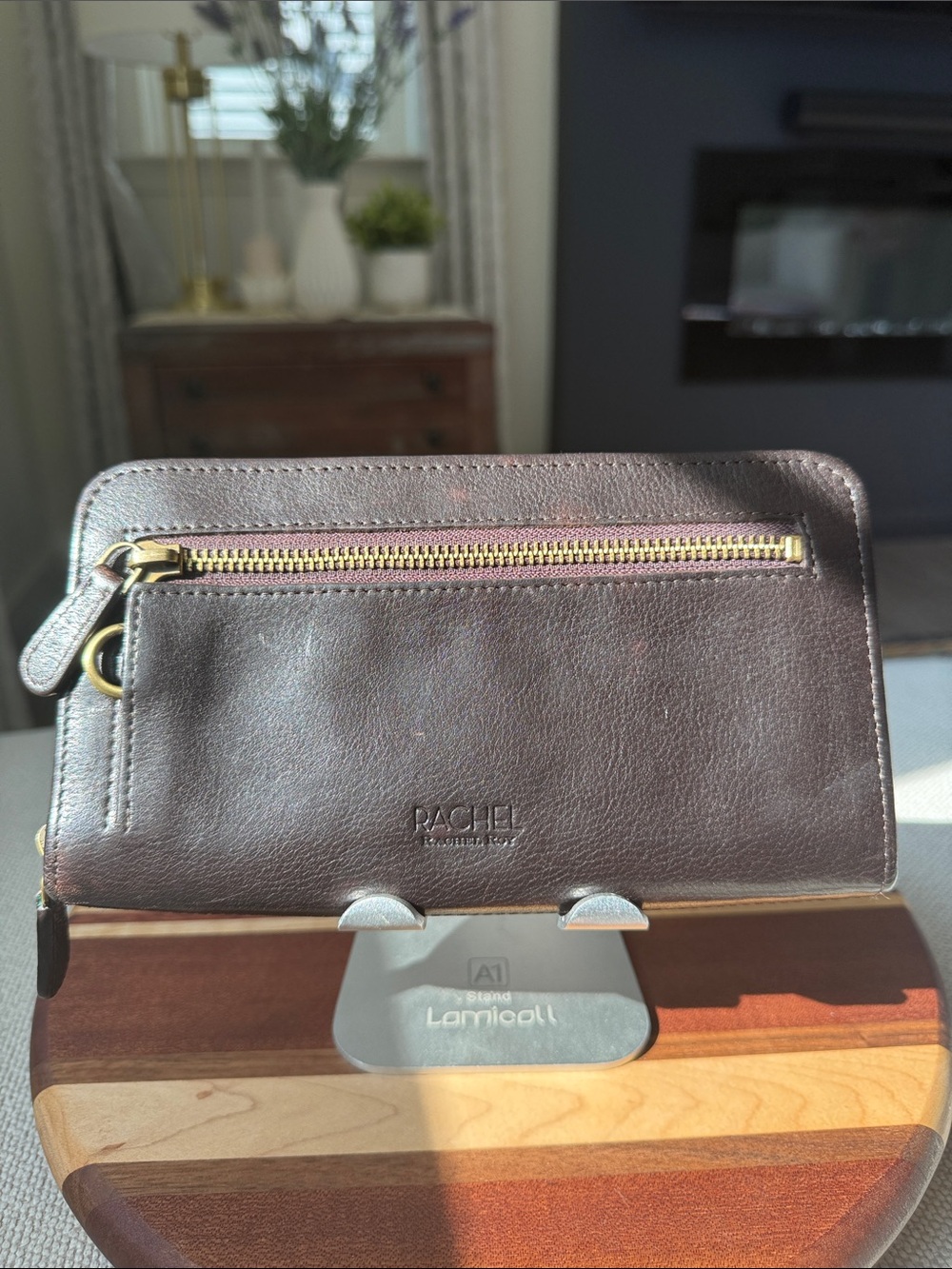 Rachel Roy Brown Leather Zip Wallet with Gold Hardware